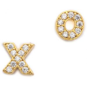 gold x o earrings with diamonds inside