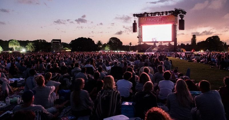 crowd at tropfest at sunset