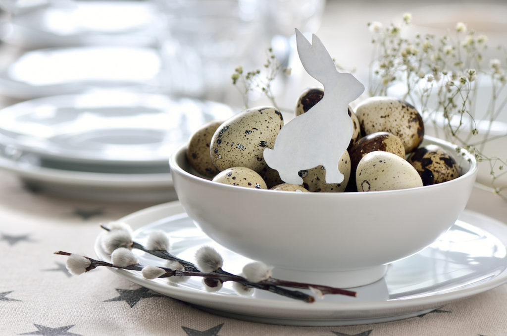 Neutral Egg Table Decoration for Easter. Image by Fortyforks via Shutterstock.