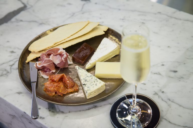 Blown Lux cheese board and sparkling wine