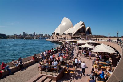 Sydney Opera bar and opera house with blue skies