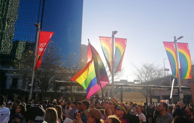 Pride flag flown at Customs House. Image: Chris Kelly