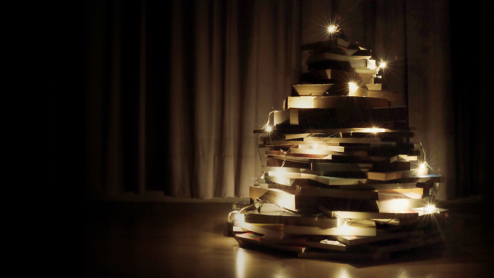 Christmas Tree Made of Books. Image by Pearspective via Shutterstock.
