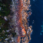 Bay of Fires aerial, Tasmania. Photographed by Stu Gibson. Image via Tourism Tasmania.