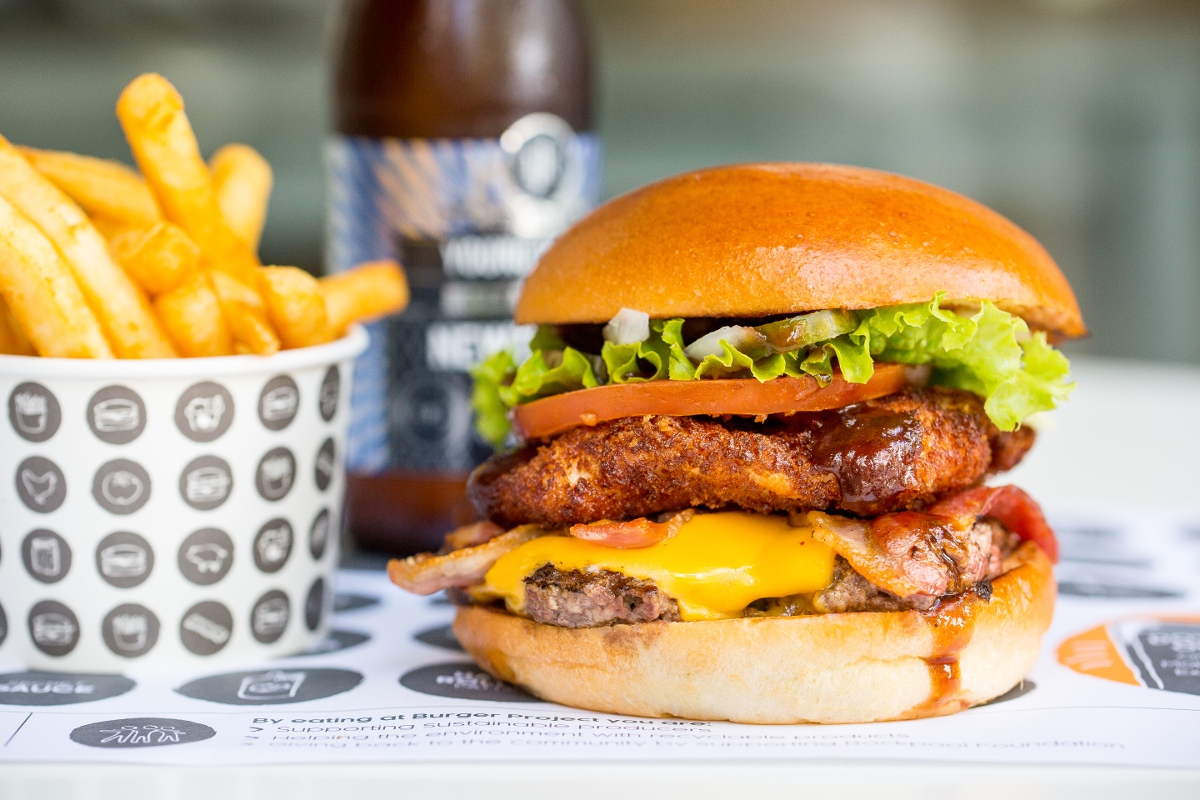 Limited-edition burger 'Barnyard Stack' along with Young Henrys' the Newtowner. Image: Supplied