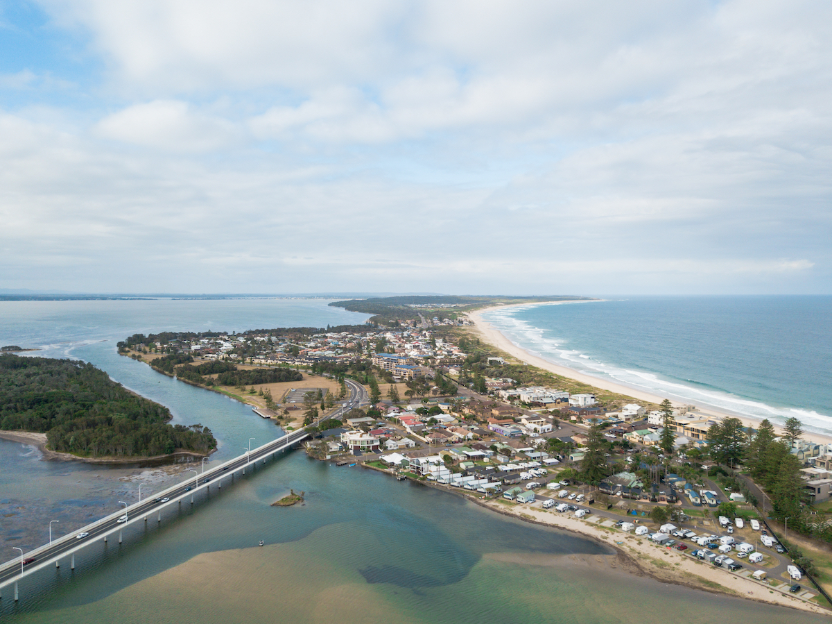 Aerial view of bridge at The Entrance, NSW. Image by aiyoshi597 via Shutterstock.