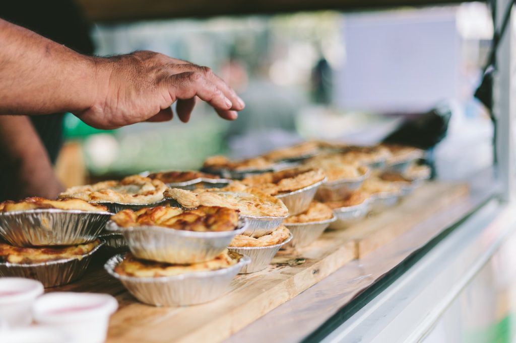 Pies for sale. Image by Craig Dennis via Pexels.