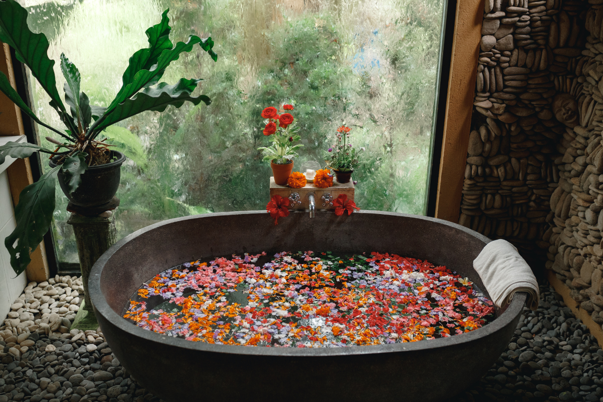 Flower bath. Photographed by PhotoSunnyDays. Image via Shutterstock.