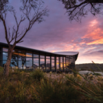 Sunset at Saffire Freycinet, Freycinet Tasmania. Photographed by Saffire Freycinet. Image supplied via Tourism Tasmania Visual Library.