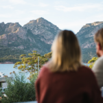 Views at Geographe Restaurant and Espresso Bar, Freycinet Tasmania. Photographed by Stu Gibson. Image supplied via Tourism Tasmania Visual Library.