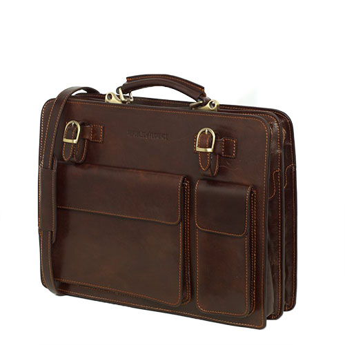 Republic of Florence: Munich Chocolate – Double Compartment Leather Briefcase