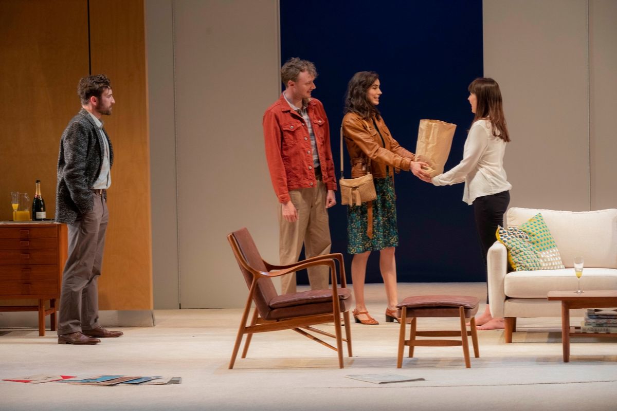 Johnny Carr, Charlie Garber, Geraldine Hakewill and Rachel Gordon in STC’s The Real Thing, 2019. Photographed by Lisa Tomasetti. Image supplied