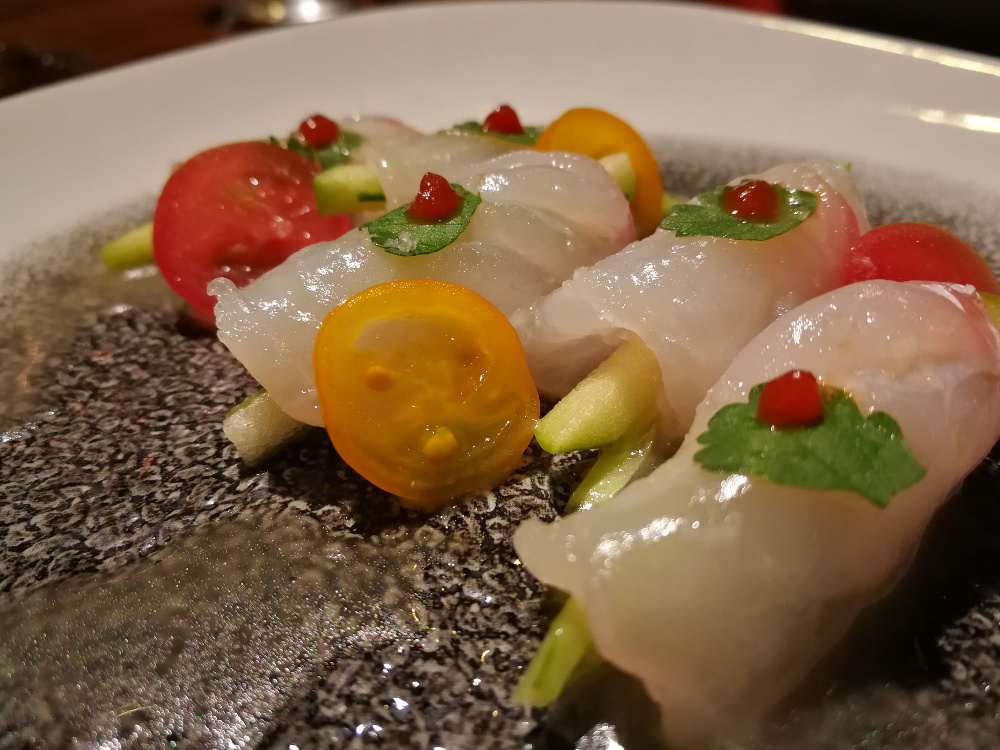 Snapper tiradito / with apple, cucumber, coriander, tomatoes, rocoto and yuzu white soy. Image: Christopher Kelly