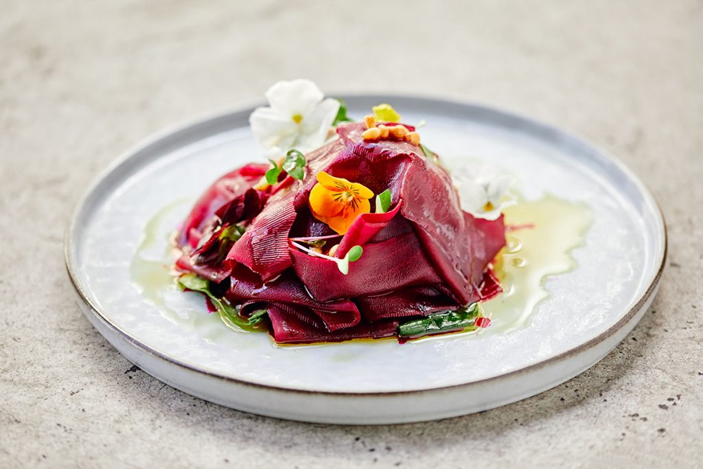 Ribbons of Beetroot with Burrata. Image via Jasper Ave. Image supplied. 