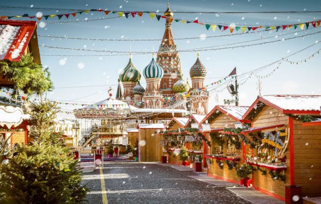 Christmas village fair on Red Square in Moscow, Russia. Image: mikolajn / Shutterstock