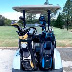 Cobram Golf Club, The Murray. Golf clubs and cart. Image via Rebecca Cherote for Hunter and Bligh