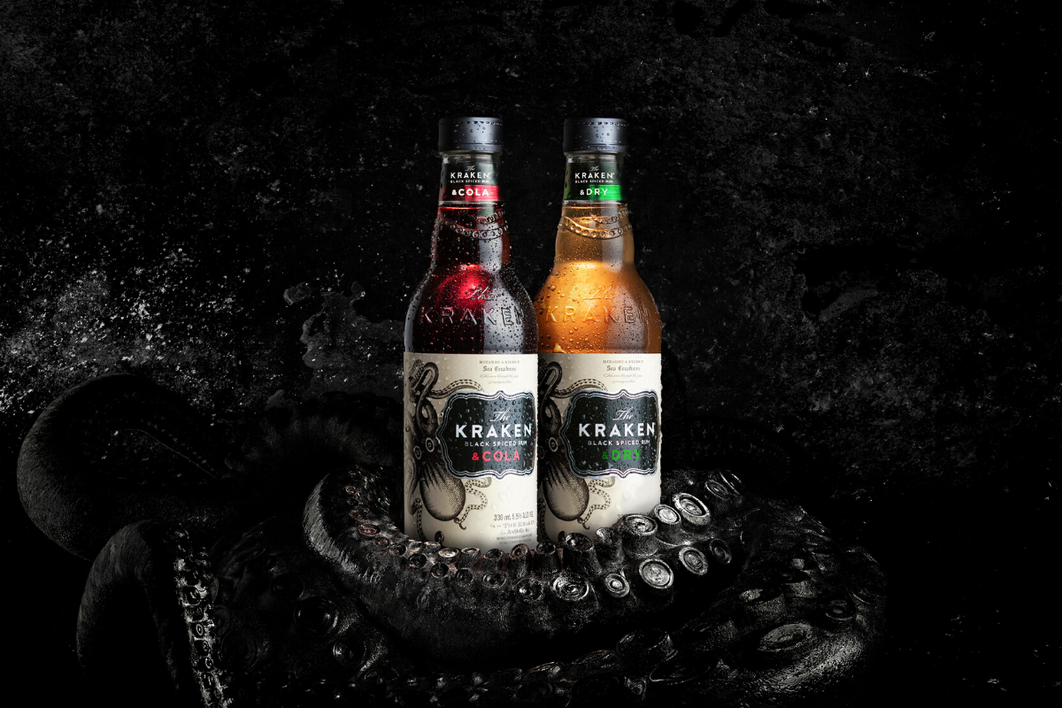 The Kraken Black Spiced Rum. Kraken & Cola and Kraken & Dry. Image supplied.