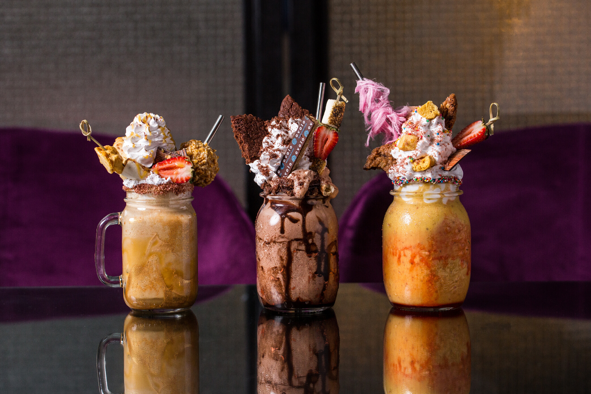 Alibi Bar & Kitchen Gelatissimo For Goodness Shake Range. Pot of Gold, Triple Threat and Tropicolada. Image supplied