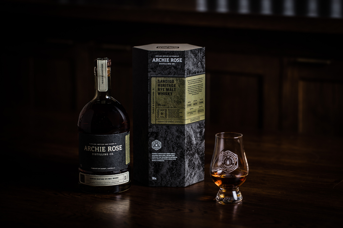 Archie Rose Distilling Co. Sandigo Heritage Rye Malt Whisky. Image supplied