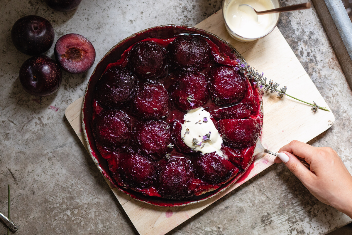 Plum Tarte Tatin Recipe. Image supplied