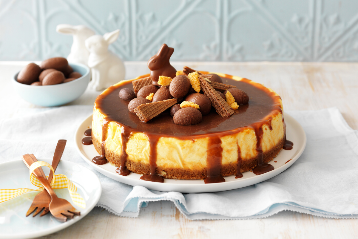 Australian Eggs Easter Chocolate Caramel Cheesecake Recipe. Image supplied