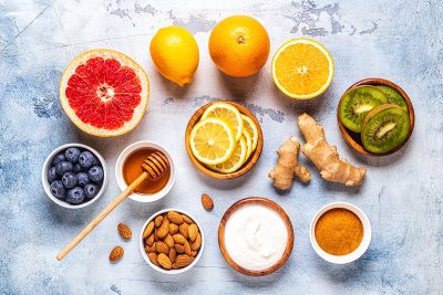 Immune Boosting Foods and Vitamins. Image via Shutterstock.
