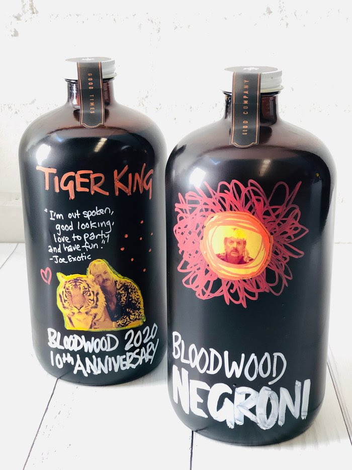 Tiger King Cocktail Bottle. Joe Exotic Bloodwood Negroni. Image supplied