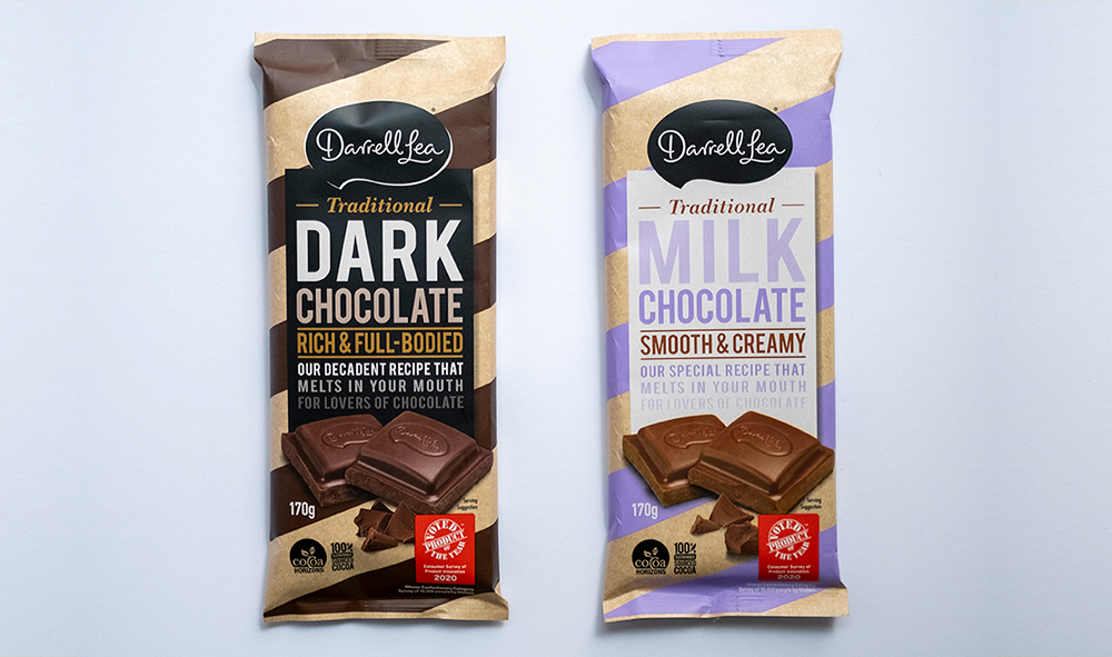 Darrell Lea's latest release: Milk and Dark Chocolate blocks. Image supplied