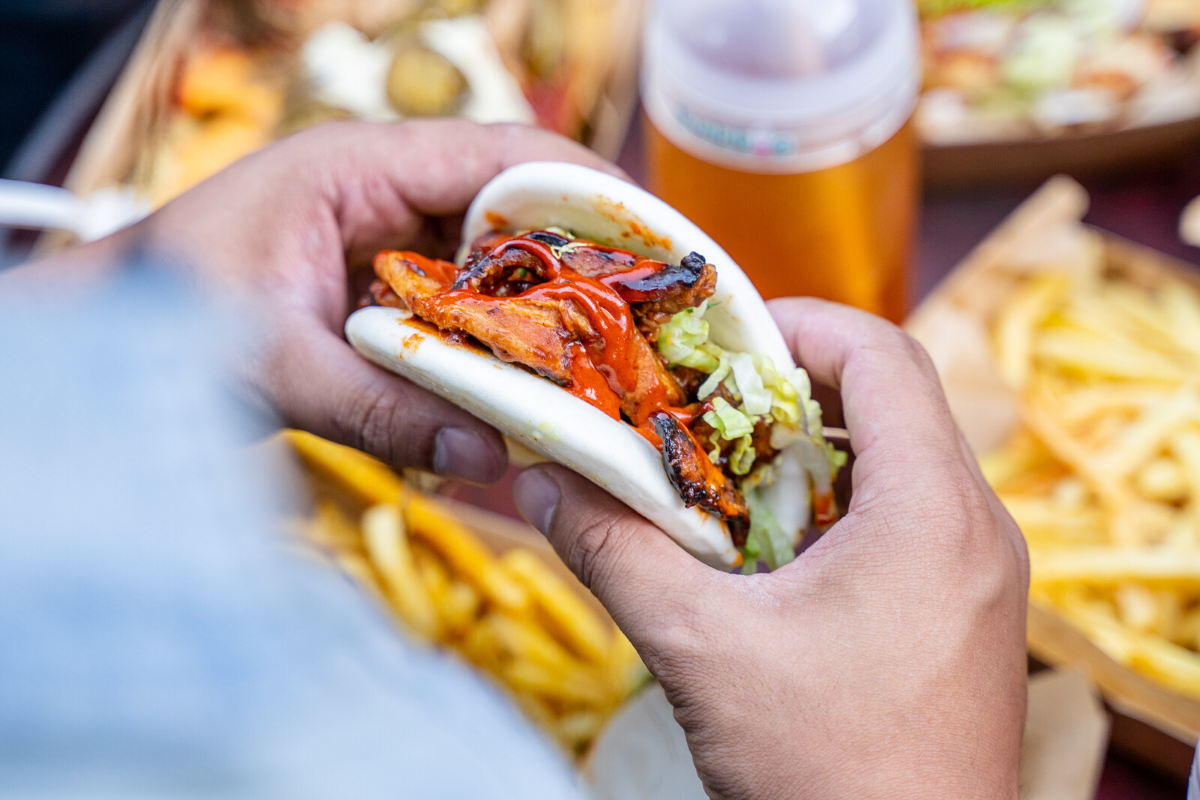 Man eating Bao Bun