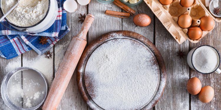 Cooking ingredients spread on a bench top