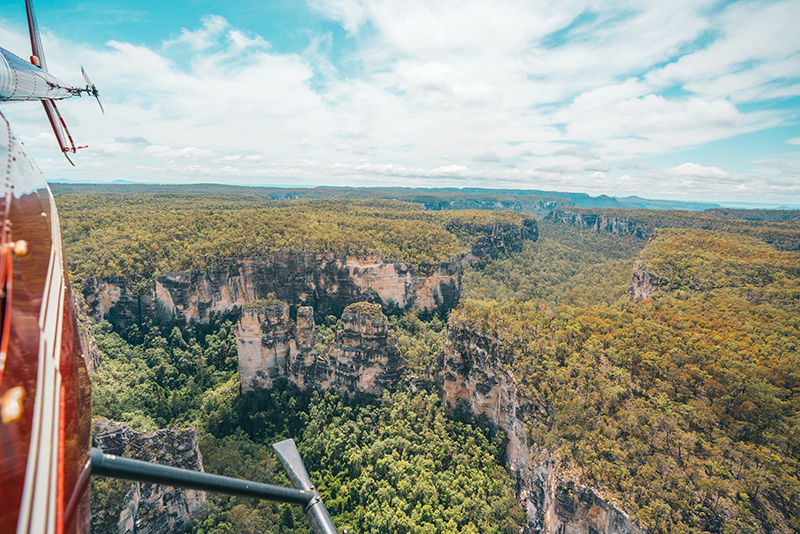 Carnarvon Gorge aerial view from helicopter. Image via Tourism and Events Queensland