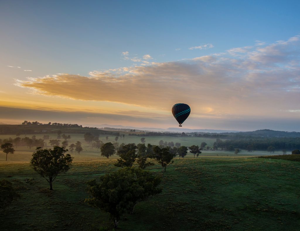 Hot Air Balloon in Hunter Valley. Image by Danielle Lochrin via Shutterstock.