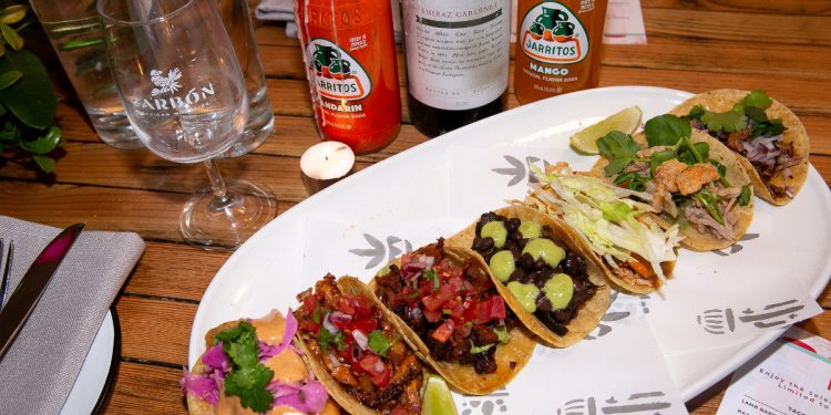 Mexican Carbon Bondi tacos with Jarritos drinks. Image: Supplied