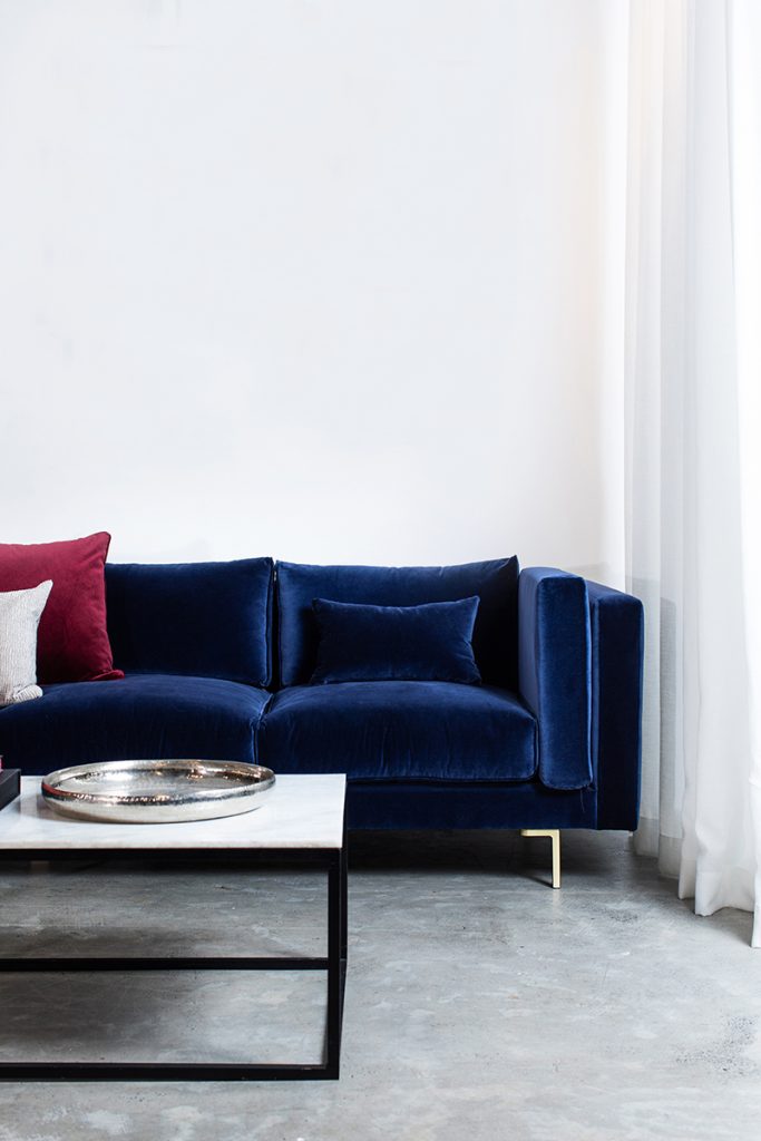 Crafted Furniture blue sofa detail. Image supplied via Crafted Furniture