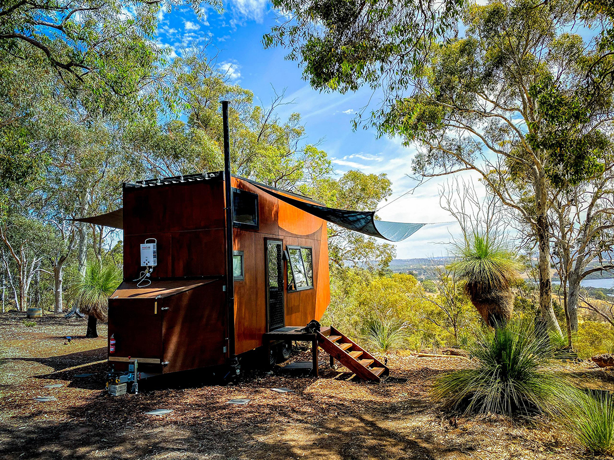 Joey the Tiny Cabin, Western Australia, exterior and view. Image supplied via Tiny Cabins
