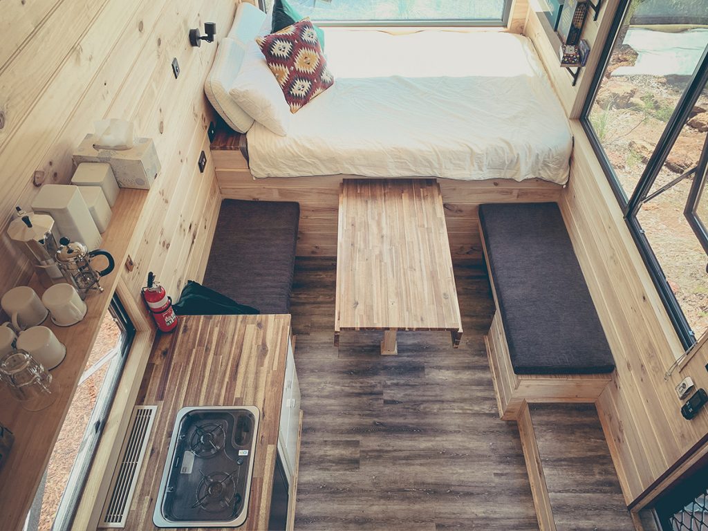 Joey the Tiny Cabin, Western Australia, interior. Image supplied via Tiny Cabins