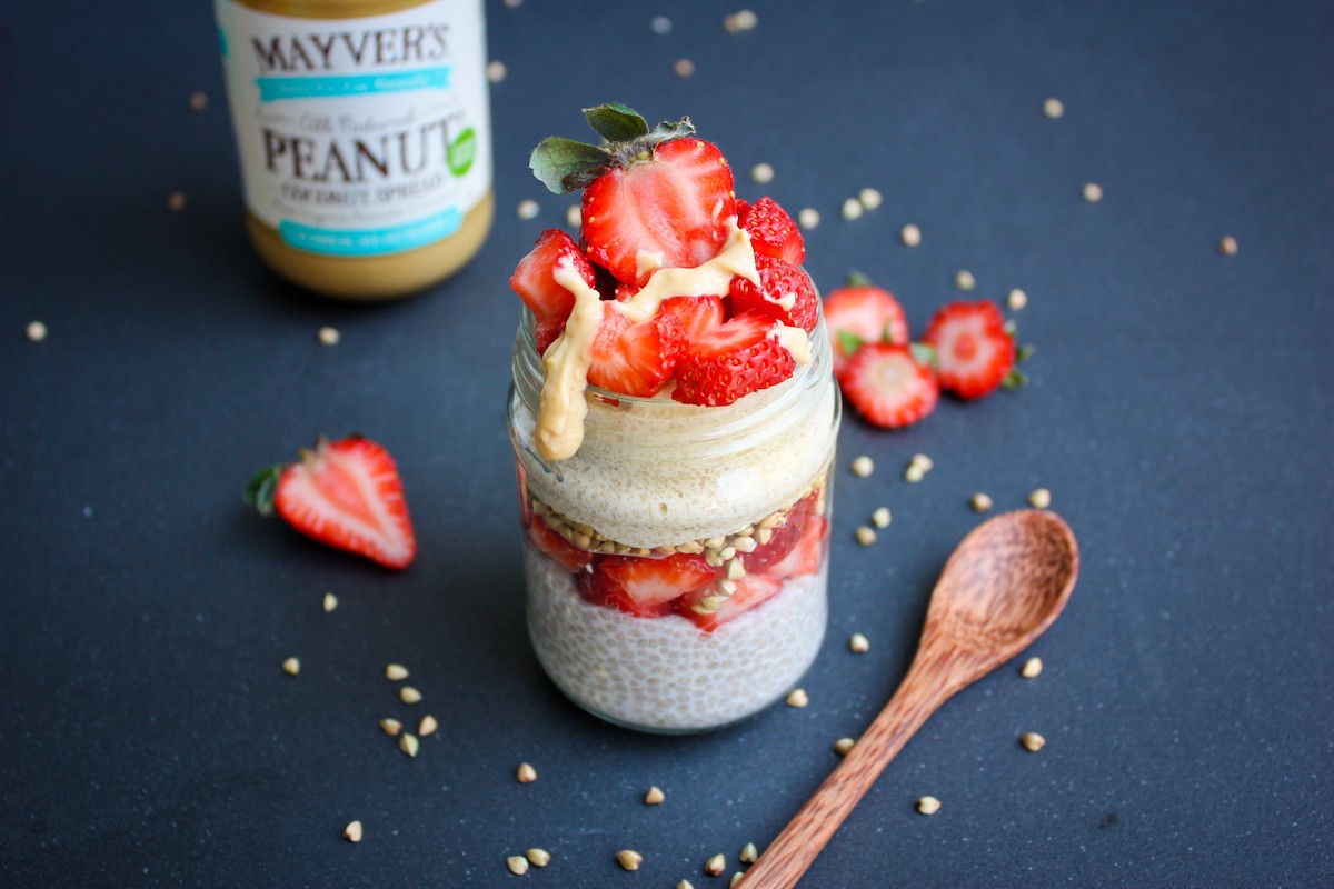 Mayver's Gluten-Free Peanut Butter and Coconut Chia Buckwheat Parfait Recipe. Image supplied