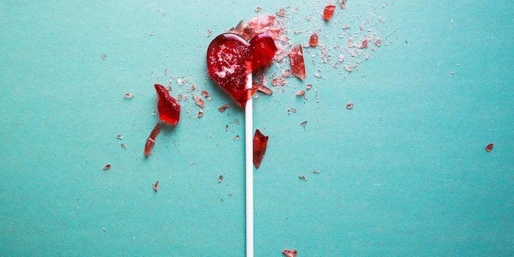 Broken heart lollipop. Image via shutterstock