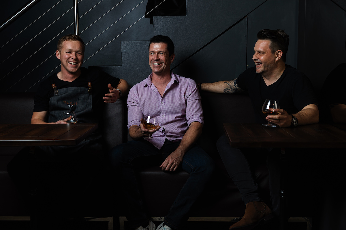 Edward Wright, James Knight and Jakob Overduin. Hendriks Cognac & Wine Crows Nest Sydney. Photographed by Steven Woodburn. Image supplied
