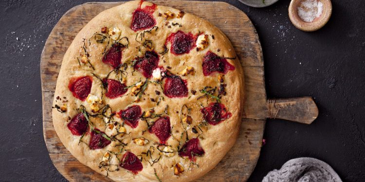 Queensland Strawberries Strawberry, Basil and Goats Cheese Foccacia Recipe. Image supplied