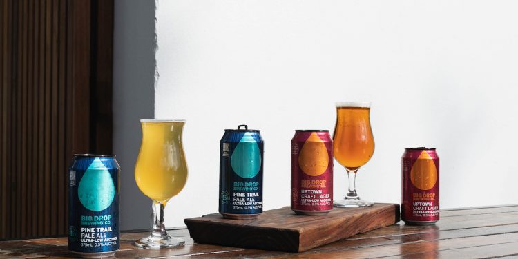 Big Drop Brewing Co. Alcohol-Free Pale Ale and Lager. Photographed by Catherine Black. Image supplied