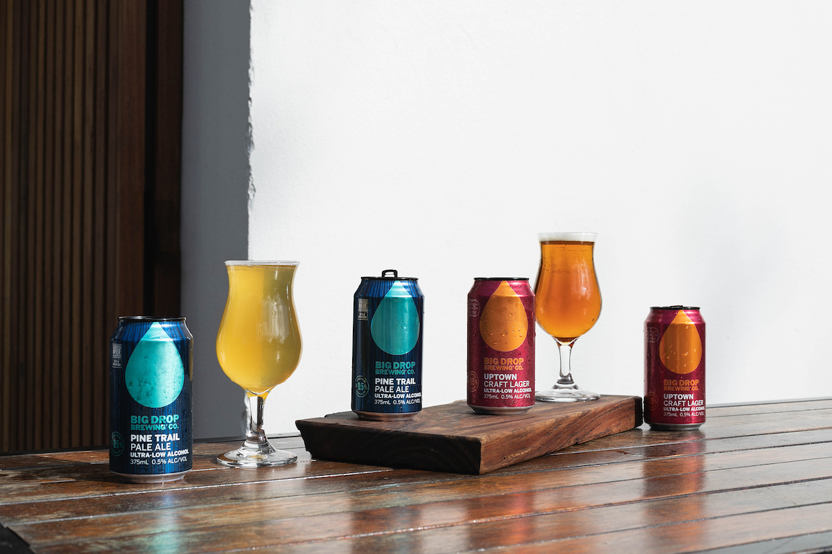 Big Drop Brewing Co. Alcohol-Free Pale Ale and Lager. Photographed by Catherine Black. Image supplied