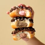 From top - Oreo Strawberry, Oreo Original and Oreo Chocolate. Krispy Kreme Australia x Oreo. Image supplied.