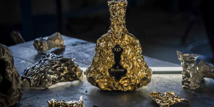 Hennessy X.O Frank Gehry Collaboration. 24 carat gold bottle. Image supplied