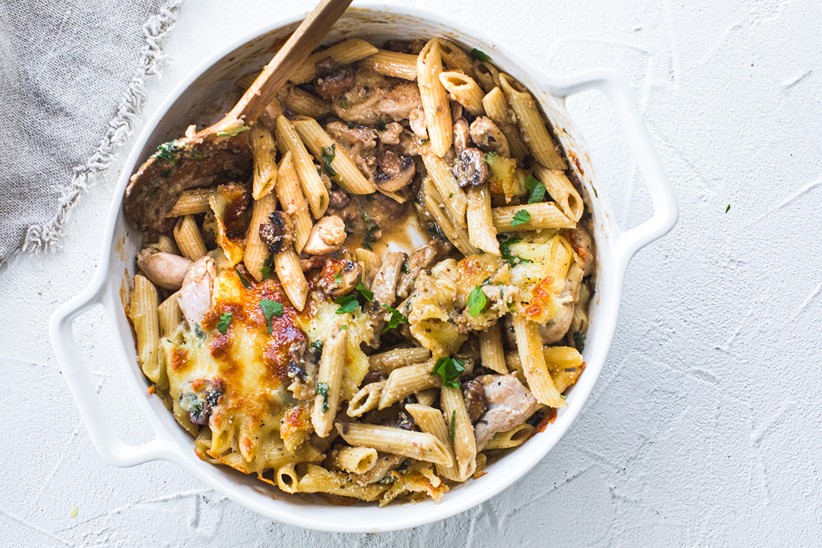 Chicken and Mushroom Pasta Bake. Image supplied