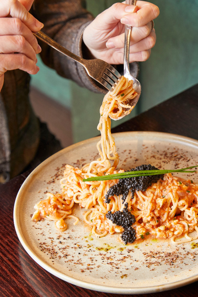 Spaghetti Chitarra al Granchio. Photographed by Yasmin Mund. Image: Supplied