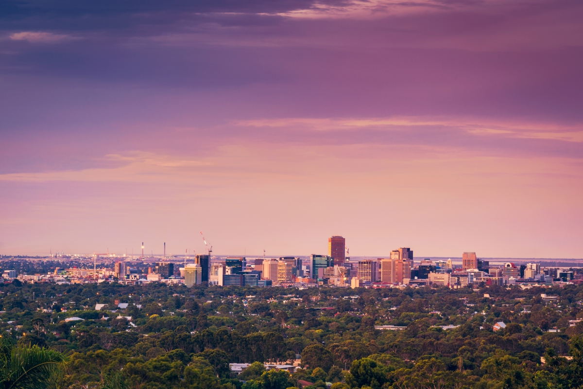 Adelaide city view from hills. Photographed by amophoto_au. Image via Shutterstock.