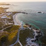 Bathurst Lighthouse and Pinky Bay, Rottnest Island. Photographed by Ash Lark. Image via Shutterstock