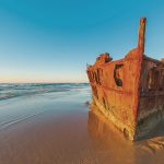 Sunset Maheno Wreck, Fraser Island. Image supplied by Tourism and Events Queensland.