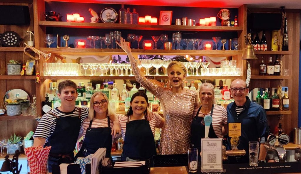 The Sailor Bar & Kitchen team, and owner Kieran Fitsall with Gender Bender Bingo host, Verushka Darling. Image supplied.